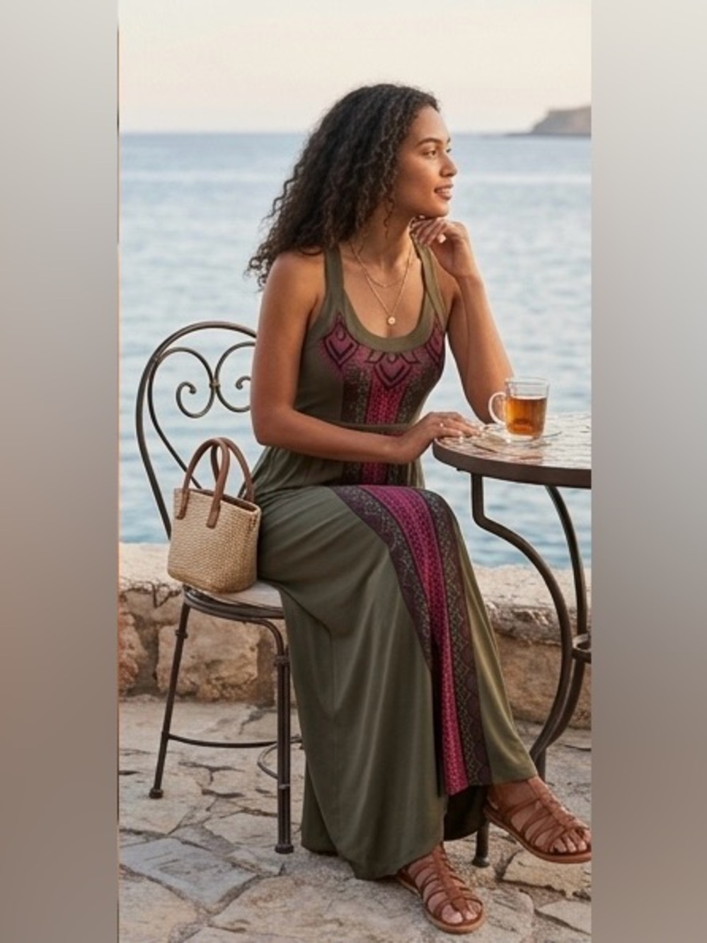 Athleta Olive Green Maxi Dress with Pink Accent - Picture 6 of 14